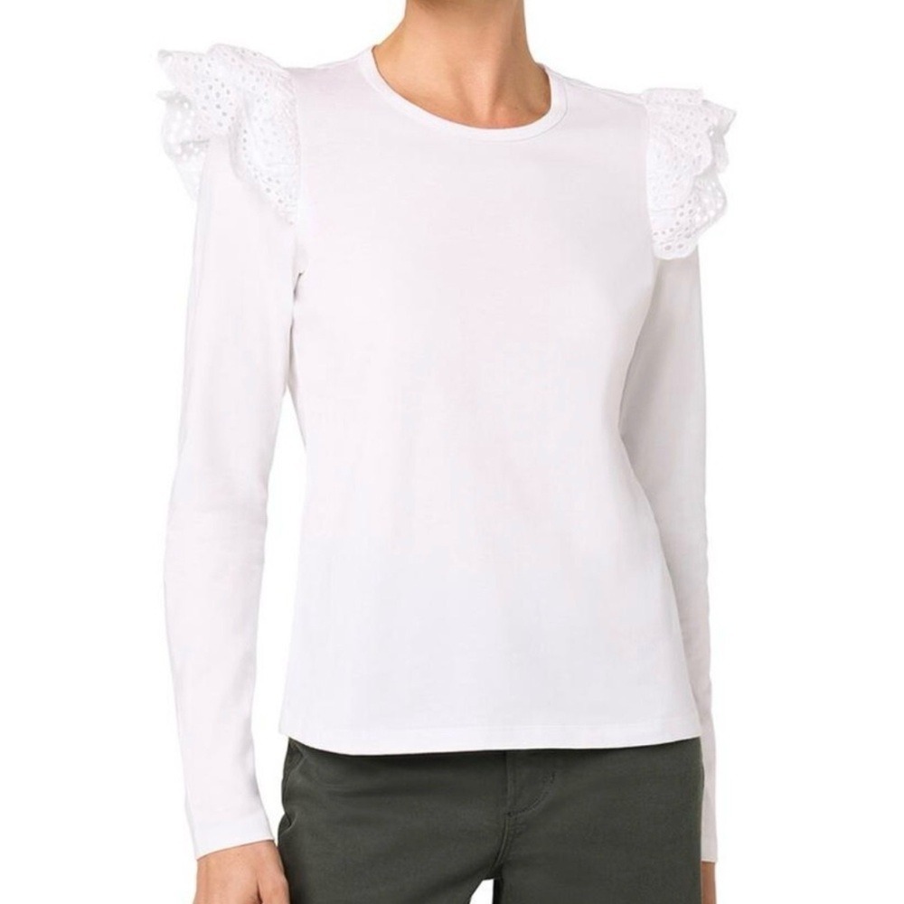 Joe's Jeans White Ruffled Long Sleeve Tee Size XL NWT‎